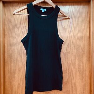 James Perse Standard Black Ribbed Knit Tank Top 100% Cotton Size 2 S/M Excellent